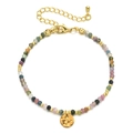 Bohemian colorful natural stone beaded bracelet with golden pendant and lobster clasp - Colorful