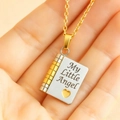 Two-tone stainless steel envelope book pendant necklace with My Little Angel engraving - 69 Two-tone Little Angel Style