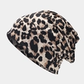 Close-up of soft knit leopard print beanie showing brown and black animal pattern texture - Pattern 3-Dark Brown Leopard Style
