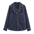 Set pigiama da donna in denim blu scuro con profili bianchi a contrasto e bottoni - XS / Solo Top