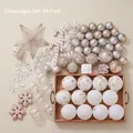 Set de 64 décorations de sapin de Noël champagne avec boules et étoiles sur bois - Ensemble Champagne