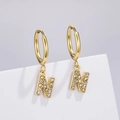 Detailed view of a gold-plated letter N hoop earring featuring micro-pave white zircons - Letter N (Style: 0229)