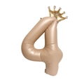 Creamy beige number 4 balloon with small gold crown for kids first birthday party decor - Caramel Crown Number 4