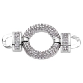 Close-up of a silver circular jewelry clasp with pavé-set zircons and secure connectors - Style-8 (Silver Round D-Clasp)