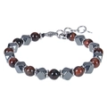 Bracelet bohème réglable avec perles oeil de tigre et hématite magnétique grise - Bracelet Œil de Tigre Rouge