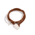 Brown suede double wrap choker necklace with silver oval tag and small pearl pendant - Brown Bracelet