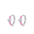 S925 Sterlingsilber Creolen mit rosa Emaille und herzförmigem Zirkonia-Stein besetzt - Rosa