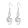 Silver treble clef drop earrings with sparkling crystals and S925 fishhook style - Note Earrings Led-73