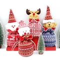 Set of 4 knitted Christmas gift bags with Santa, Snowman, Reindeer, and Bear motifs - Knitted Drawstring Apple Bag (Mixed Random)