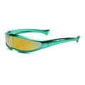 Y2K futuristic sports sunglasses in metallic green with orange gradient lenses - Green Frame Red Coating