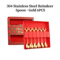 6-piece set of gold 304 stainless steel spoons with reindeer design in a red gift box - 304 Reindeer Spoon 6PCS Red Box / Silver