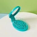 Portable teal blue folding hairbrush with integrated mirror and massage air cushion - Emerald Green