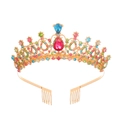 Luxurious gold crystal bridal tiara with colorful rhinestones and secure hair combs - Gold-Opal Multi