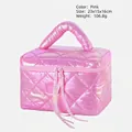 Glanzende rozerode gewatteerde make-uptas met roze holografische afwerking - Handtas met handvat / Rozerood
