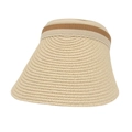 Visera de paja para mujer con ala ancha y cinta decorativa de rayas horizontales - Beige Claro