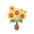Elegant enamel sunflower vase brooch in red and yellow with golden metal accents - Red Vase Sunflower Style (BC24Y0213-4)