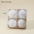 Set of four 10cm white and silver glitter Christmas balls in a white gift box - 10cm / White Painted (4 Pcs Set)