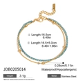 Doppelreihiges Armband aus 18K vergoldetem Edelstahl mit blauen Kristallen und Perlen - Edelstahl / Blaue Zirkonia Kette Mit Perlenkette Stil (JDB0205014)