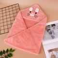 Pink orange baby hooded bath towel with cute mouse embroidery in soft coral fleece - Orange Cat