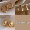 3er-Set goldene geometrische Ohrringe mit gedrehtem Reifen, Quadrat und Hammerschlag - 3# Verflochtene Doppelreifen und Gehämmertes Halbrund-Set (AL139) / Gold