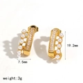 Pendientes de aro dorados con perlas y circonitas, vista del producto de 19,2mm - Estilo Perla Circonita Pavé en Forma de C (TE60652)