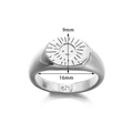 Anillo de sello sol sonriente plata 18K con detalles de 9mm y 16mm de diámetro - US 6 / Platino