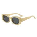 Retro cream square sunglasses for women with quilted texture temples and gray lenses - Jelly Yellow Frame Black Grey Lenses