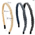 Beaded braided headbands in beige and dark gray with detailed size measurements - Set of 3