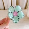 Cute mint green flower hair claw clip with pink center in translucent acrylic - Cyan Flower-Small-6cm