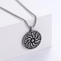 Collana con ciondolo sole hiphop vintage in acciaio inossidabile su pietra bianca - Colore Acciaio (Con Catena da 60cm)