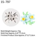 Silicone flower mold for fondant cakes featuring light blue blossoms and green leaves - 3#15-797 Narcissus / Gray