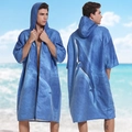 Quick-dry hooded beach poncho for men with ocean blue whale print and front zipper - One Size / Zipper Style - Humpback Whale
