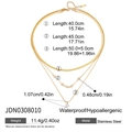 Detailed dimensions of the multi-layer stainless steel necklace in golden finish - Gold Triple Layer Round Tag Stacked Style (JDN0308010)