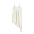 Elegant cream white satin slip dress with delicate lace trim on the neckline and hem - White