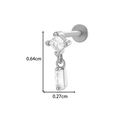 Silver stud featuring square and rectangle clear zircon crystals with measurements - 0194-6# Silver Double Square Dangle