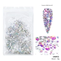 Macro detail of 1440pcs transparent AB flat bottom nail art rhinestones in package - 1440Pcs Silver Bottom AB Rhinestones