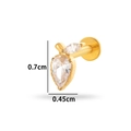 Titanium labret stud in gold finish featuring pear and marquise-cut clear zircons - Leaf Style (T2511-8#) / Gold