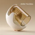 Magnetic wall-mounted toothbrush cup in Autumn Tea color with white wavy base - Autumn Amber