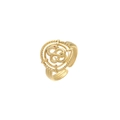 Adjustable golden snake ring with red gemstone eye and twisted rope texture design - R303197-Gold Red
