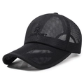 Casquette de baseball noire respirante avec broderie R et FESPORT, vue latérale à 45 degrés - Noir / Réglable