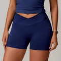 Marineblaue Yoga-Shorts mit hoher Taille und V-Kreuzbund für einen Peach-Butt-Effekt - XL / Marineblau