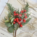 Artificial Christmas red berry pick with frosted pine needles and eucalyptus leaf stem - 12*32cm / Red Berry Eucalyptus Bouquet