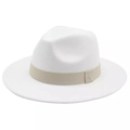 Elegant white cashmere felt fedora with a beige ribbon band and minimalist design - White (Beige Ribbon)