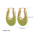 U-shaped gold earrings with green marble enamel detail, size 35mm by 24mm spec view - Gold + Emerald Green