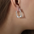 Silver geometric rectangular hoop earrings with textured finish in high polished steel - Silver