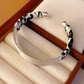 Adjustable silver cuff bracelet featuring zebra pattern accents and woven metal texture - Silver Bangle Style (57#)