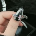 Adjustable silver butterfly ring with pink heart stones and blue gems on finger - Style 2-Mixed Heart Shape