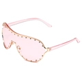 Gafas de sol de gran tamaño rosa con montura dorada y detalles de pedrería de lujo - Montura Dorada Lentes Rosas