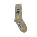 Khaki cotton crew socks featuring cute schnauzer and green tennis ball patterns - One Size / Off White