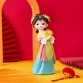 Traditional Chinese girl resin figurine in yellow and pink gradient ancient dress - Style B145 Small Fan